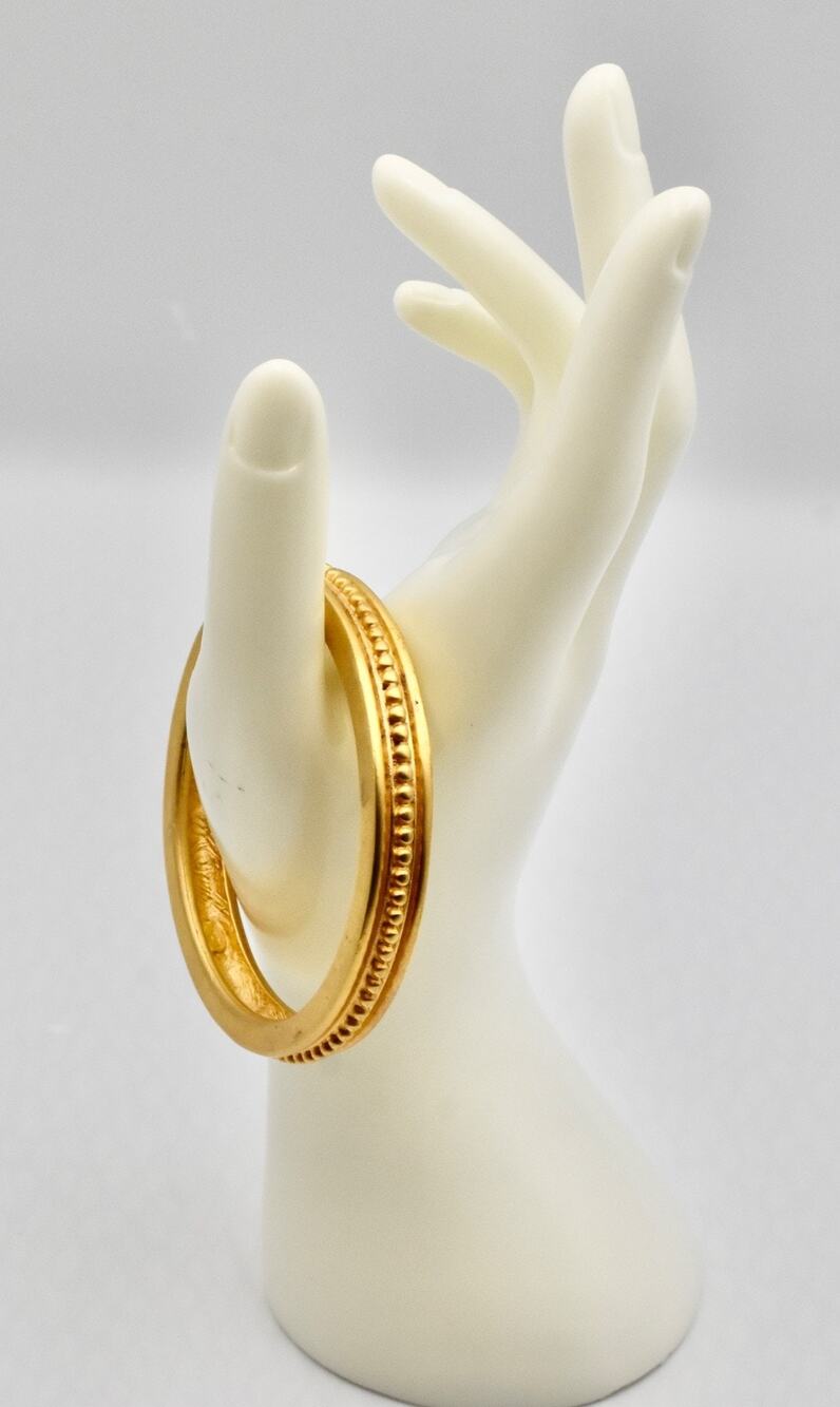 Vintage Givenchy Gold Plated Matte Etruscan-Revival Runway Bangle Bracelet 1980s